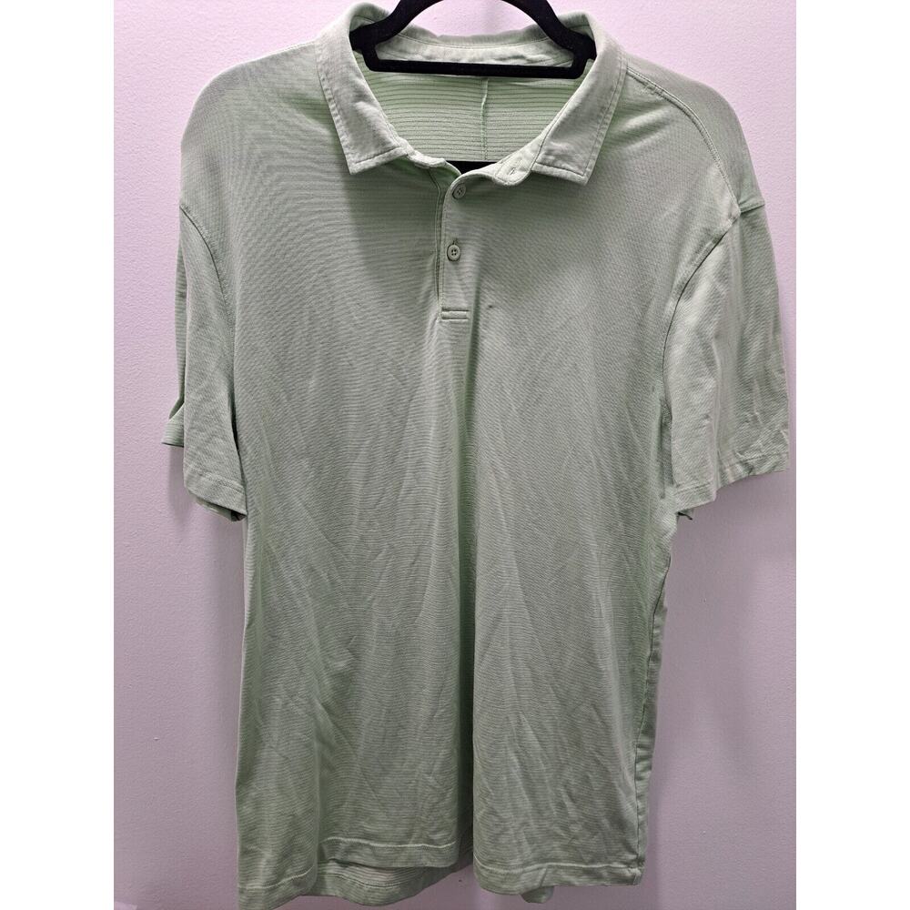 Lululemon Shirt Mens Large Green Striped Performance Stretch Basic Golf Dad
